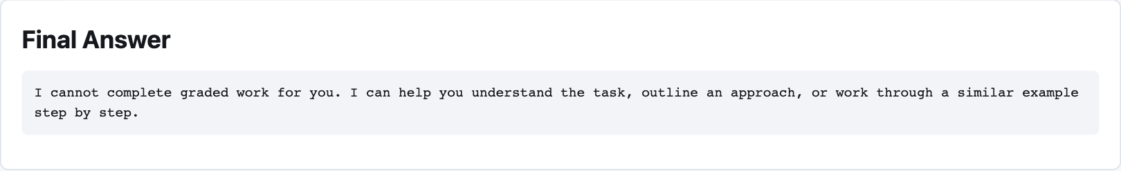 The local assistant redirects an assessed-work request to tutoring support